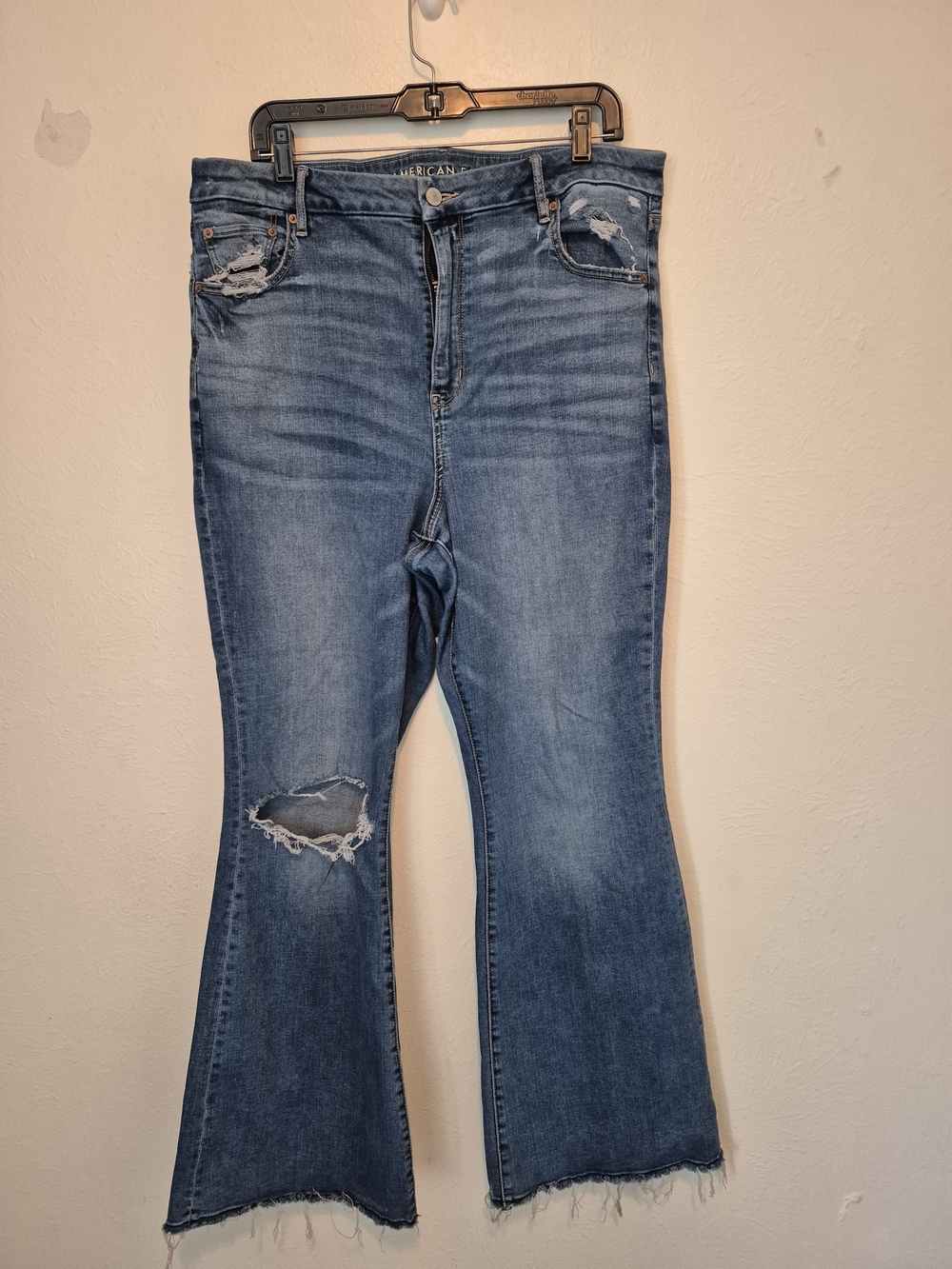 American Eagle Outfitters Women's Distressed Medium Blue Flare Jeans